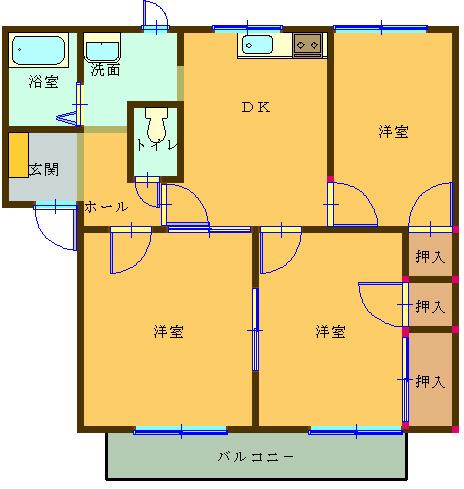 サンライズマンション 101号(3DK/1階)の間取り写真
