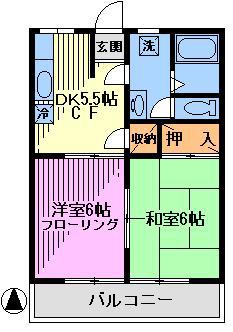 アドニスハイツ(2DK/2階)の間取り写真