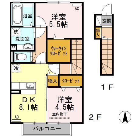 リッチロータス弐番館(2DK/2階)の間取り写真
