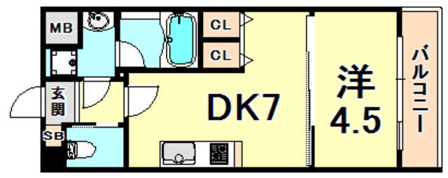 プレジオ西宮(1DK/7階)の間取り写真