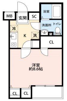 LINX成増(1K/4階)の間取り写真
