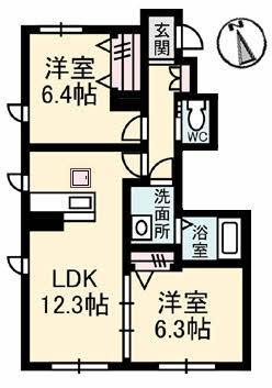 グランマスト高松中央A・B・C棟(2LDK/1階)の間取り写真