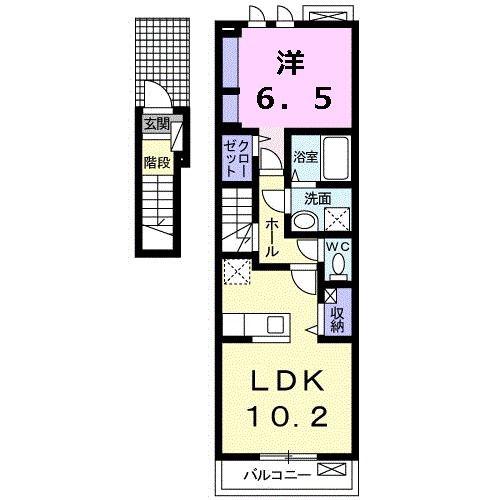 ブロッサム(1LDK/2階)の間取り写真