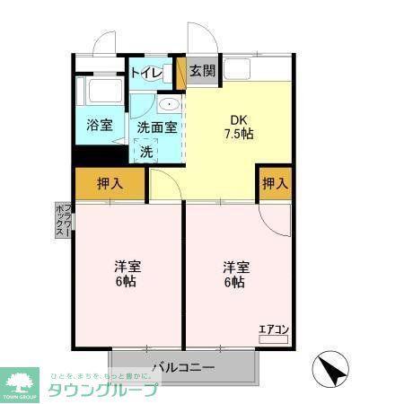 ヴィラ中山C(2DK/2階)の間取り写真