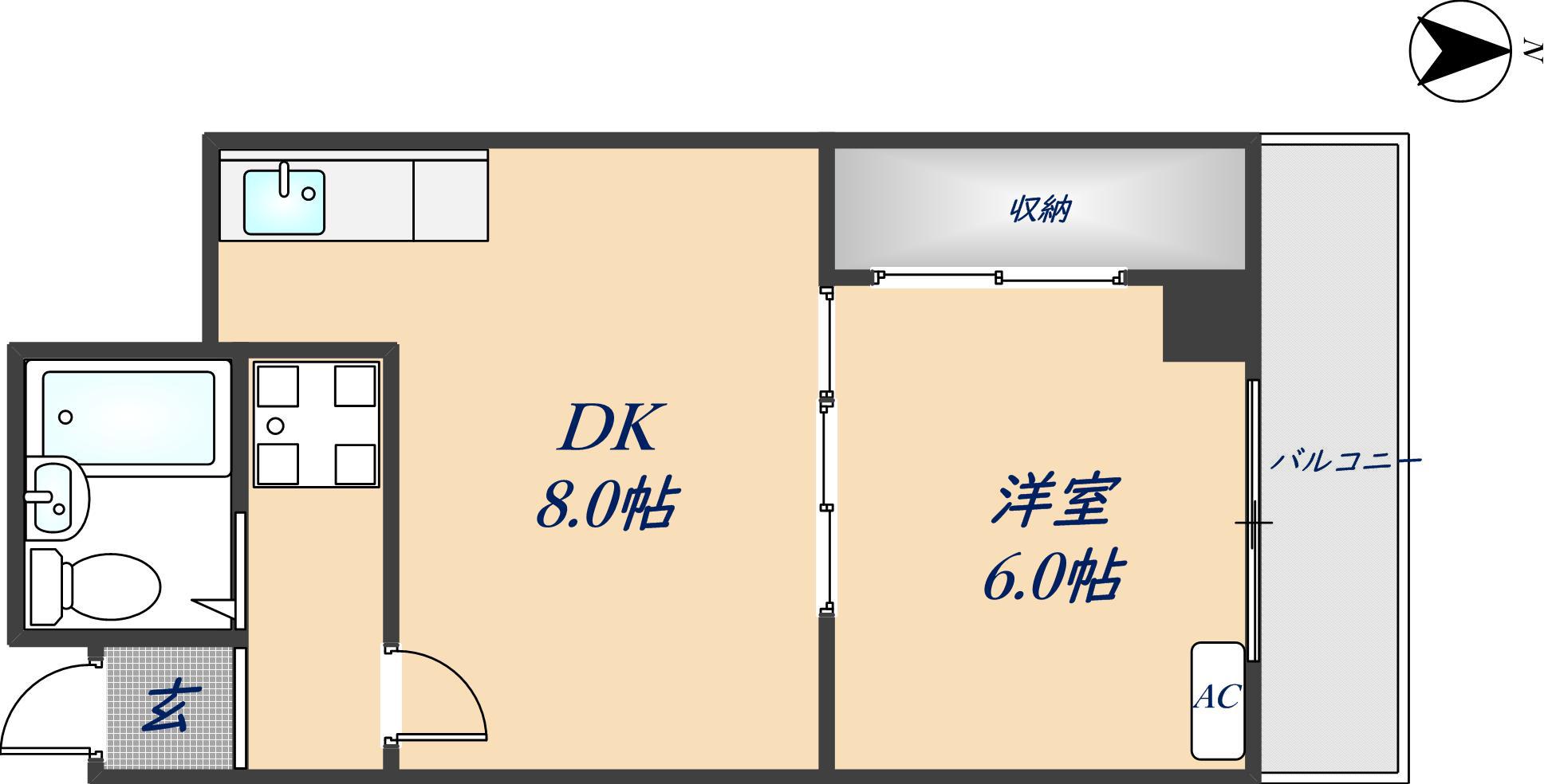 ツインフラッツ(1DK/7階)の間取り写真