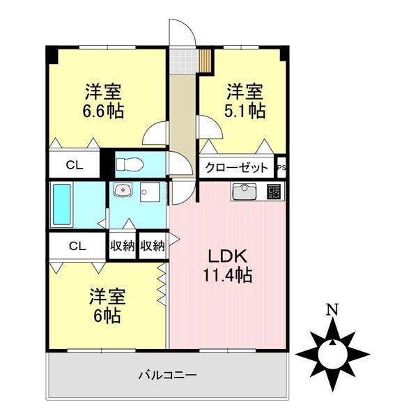 ジュネスホワイト(3LDK/1階)の間取り写真