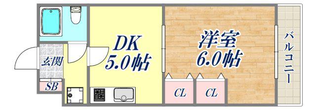 ダイアパレス尼崎(1DK/2階)の間取り写真