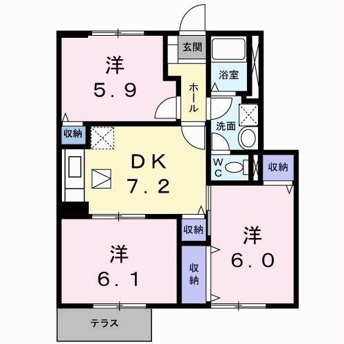 オーブリー鳴門(3DK/1階)の間取り写真