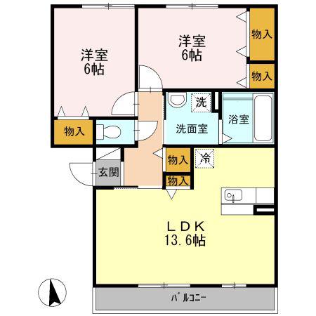コンフォート椿(2LDK/3階)の間取り写真