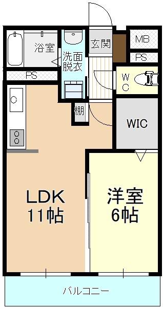 ムゲンハイツ下戸祭(1LDK/1階)の間取り写真