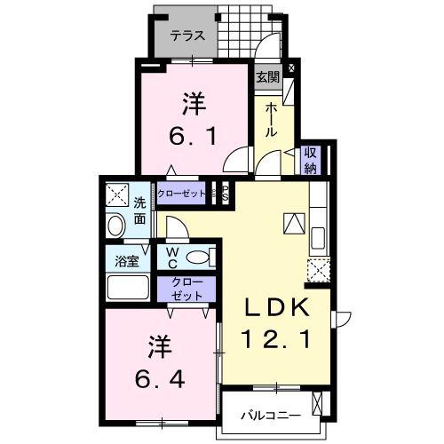 ファミールケイF(2LDK/1階)の間取り写真