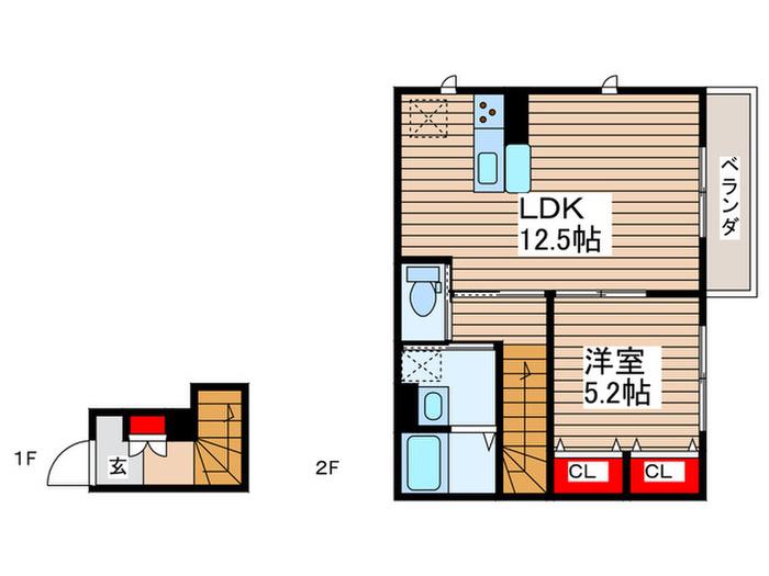 MAISON REVE(1LDK/2階)の間取り写真