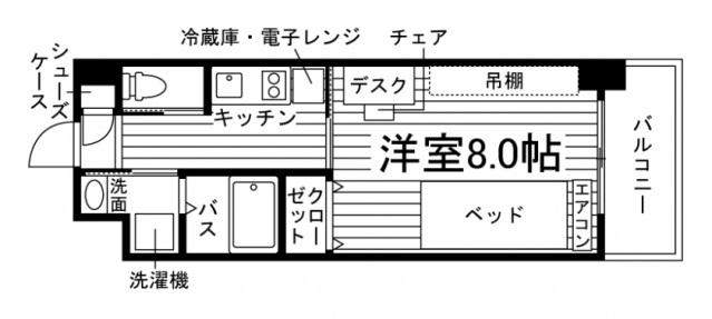 DSユニエターナ福岡伊都(1K/4階)の間取り写真