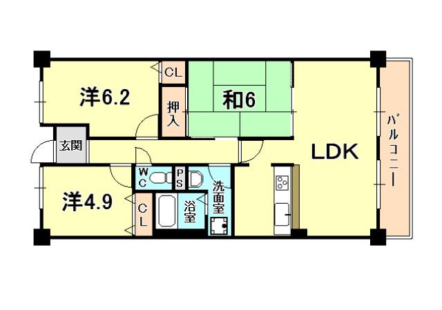 夙川レッチオ・レジデンツア(3LDK/3階)の間取り写真
