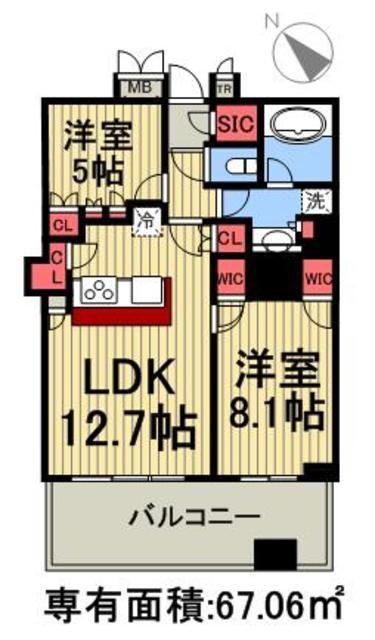BRILLIA MARE有明 TOWER&GARDEN(2LDK/30階)の間取り写真