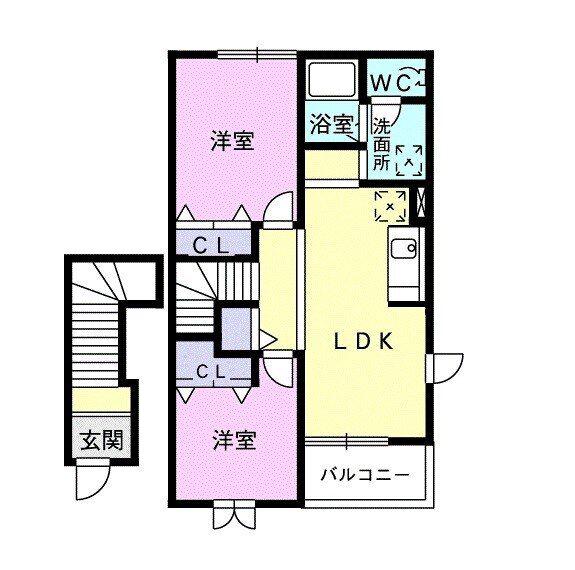 グリシーヌ(2LDK/2階)の間取り写真