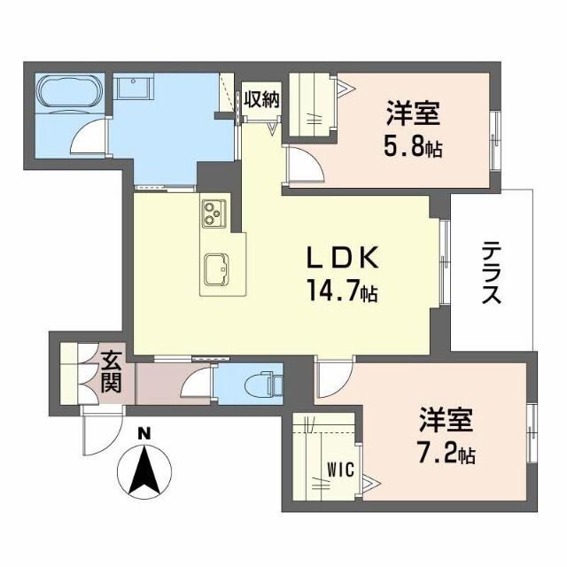 シャーメゾン 二口 パナ XI(2LDK/1階)の間取り写真