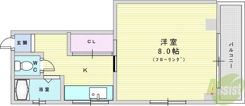 ポルトドール泉町(1K/4階)の間取り写真