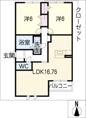 シャンドフルールB棟(2LDK/2階)の間取り写真