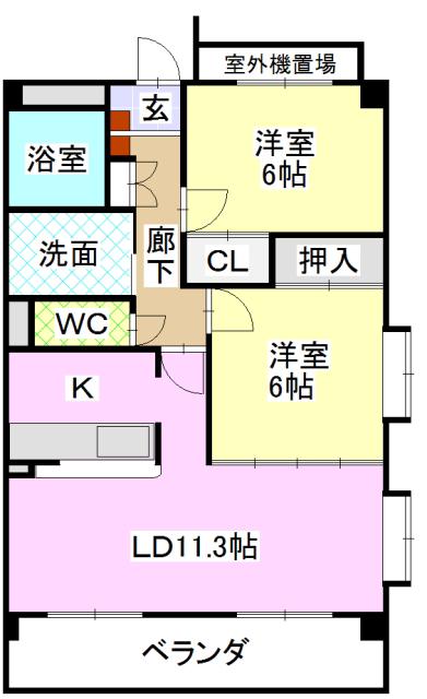 レージュ新栄町(2LDK/4階)の間取り写真