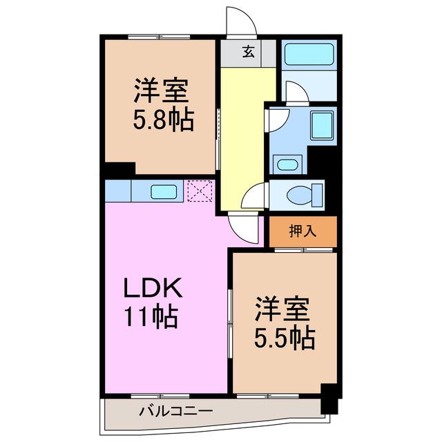 グランルーツ高坂(2LDK/7階)の間取り写真