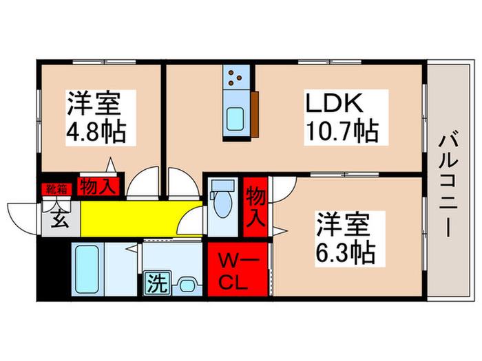 ユービック末広(2LDK/3階)の間取り写真