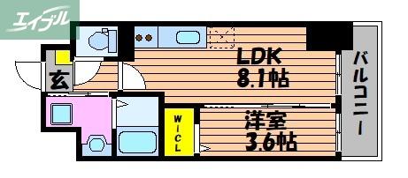 サーパスフォーシア大供(1LDK/9階)の間取り写真