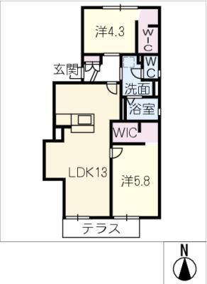 サンシャインF棟(2LDK/1階)の間取り写真