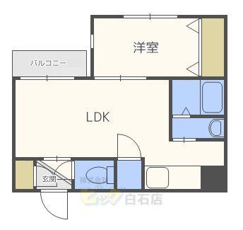 ヌーヴェルコート白石(1LDK/4階)の間取り写真