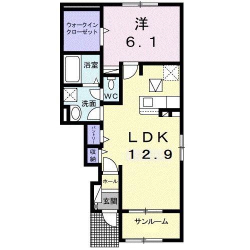 フォンテーヌ II(1LDK/1階)の間取り写真