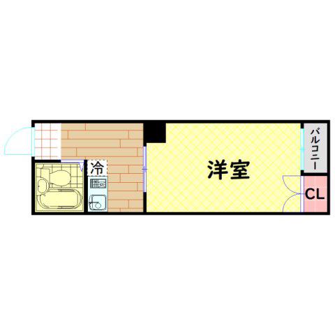 ブライトゾーン南堀江(1K/2階)の間取り写真
