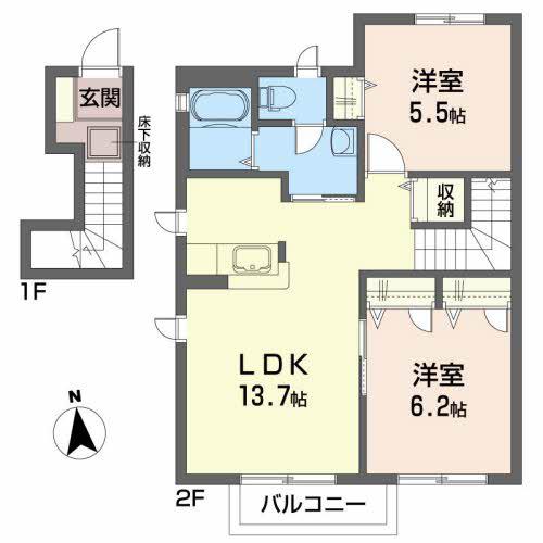 コスモ・ベルグ(2LDK/2階)の間取り写真