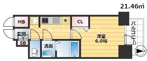 プレサンス松屋町ヴェルデス(1K/6階)の間取り写真