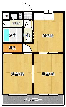ハッピーフラッツ(2DK/3階)の間取り写真