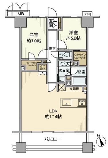プレシス東京湊 THE RESIDENCE(2LDK/2階)の間取り写真