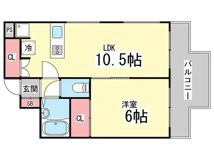 ダンディライオン六甲II(1LDK/4階)の間取り写真