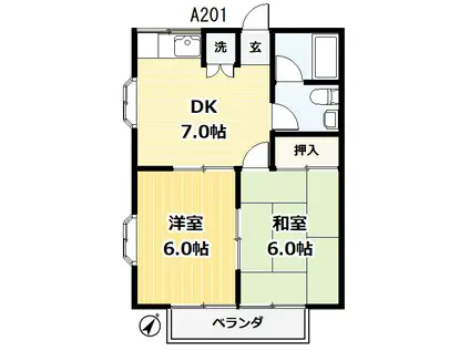 リーズ湘南鵠沼A棟(2DK/2階)の間取り写真