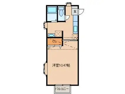 ソレアード遠見塚III(1K/2階)の間取り写真