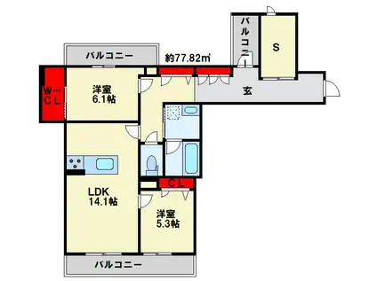 シャーメゾン ヴィラ 平田台(2SLDK/2階)の間取り写真