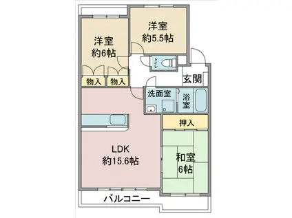 ラ・ファミーユI(3LDK/2階)の間取り写真