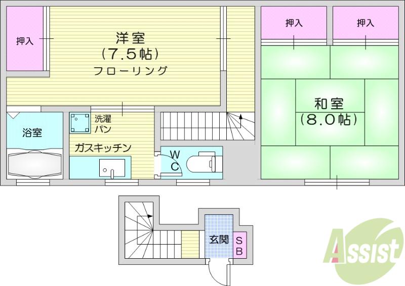 うらべアパート(2K/2階)の間取り写真