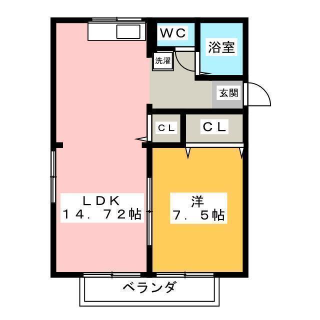 ロジュメントB(1LDK/2階)の間取り写真