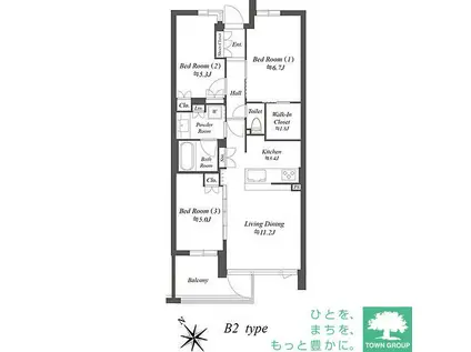 ザ・ケンジントン・レジデンス上池台(3LDK/1階)の間取り写真