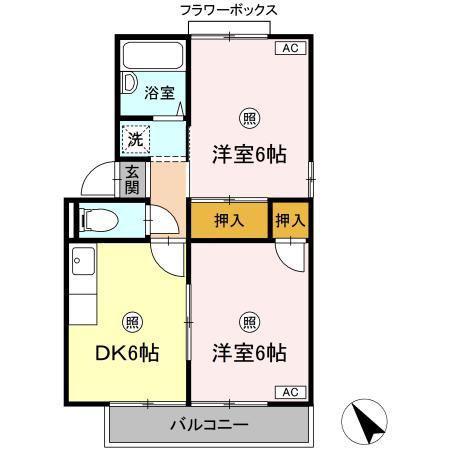 グランドール三柳 I(2DK/2階)の間取り写真