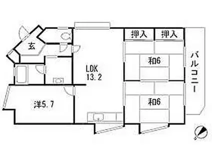サンシティ三萩野(3LDK/2階)の間取り写真
