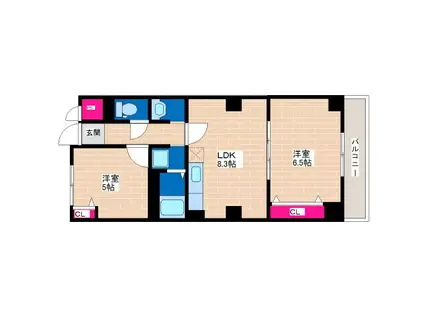 リュストル 平野(2LDK/4階)の間取り写真