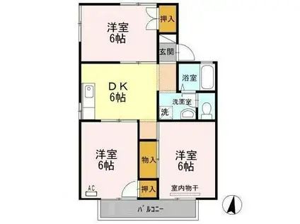 プレジール堀溝(3DK/2階)の間取り写真