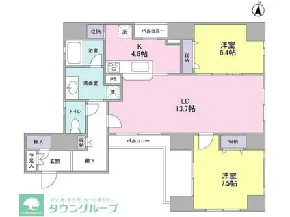 ロイヤルトーリータワーズ(2LDK/9階)の間取り写真