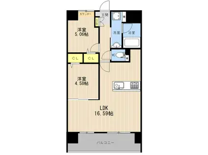 LIBTH菊陽II(2LDK/13階)の間取り写真