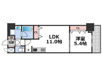 スプランディッド上本町ウエストII(1LDK/5階)の間取り写真